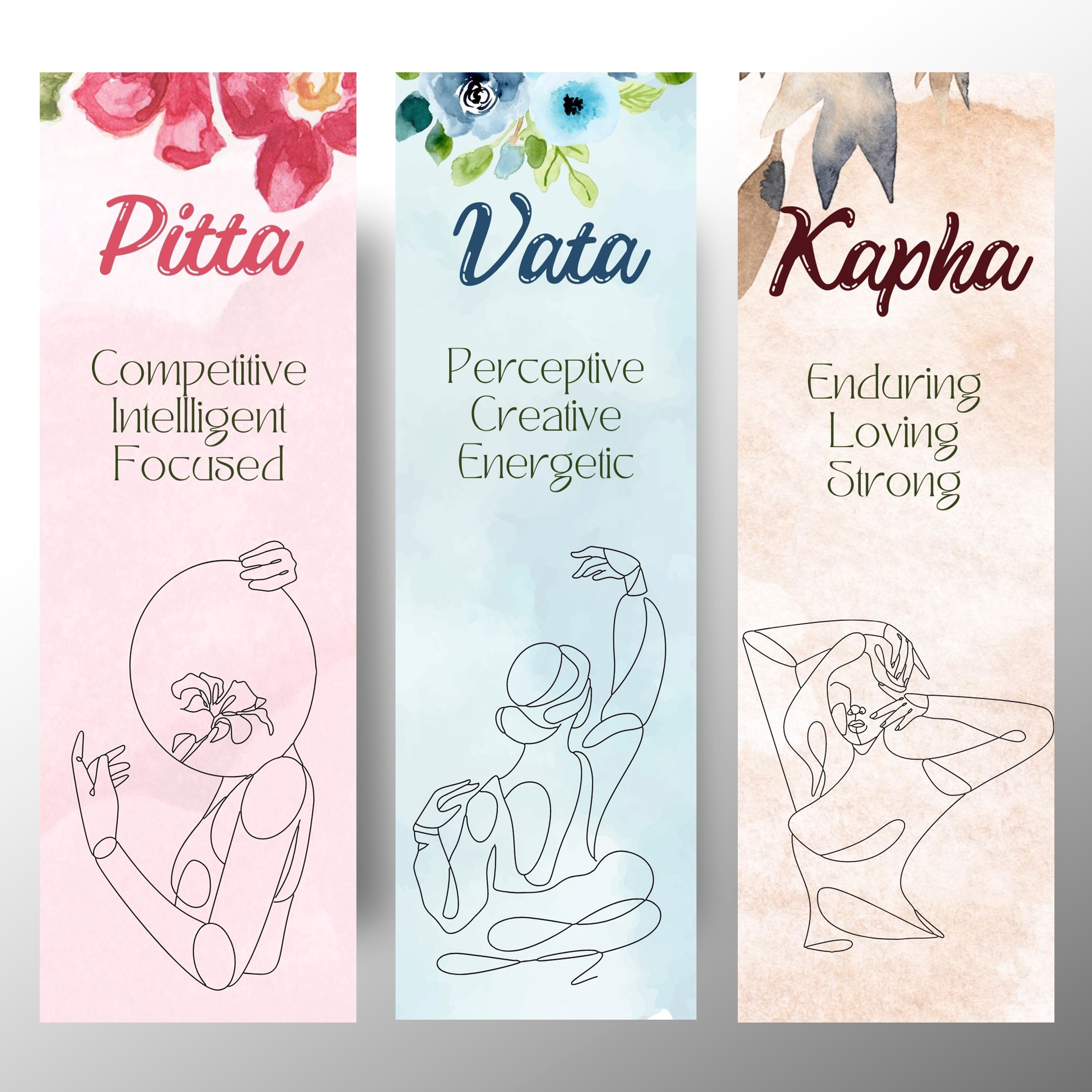 Ayurveda Vata Pitta Kapha Dosha & Yoga Bookmarks Bundle Of 21